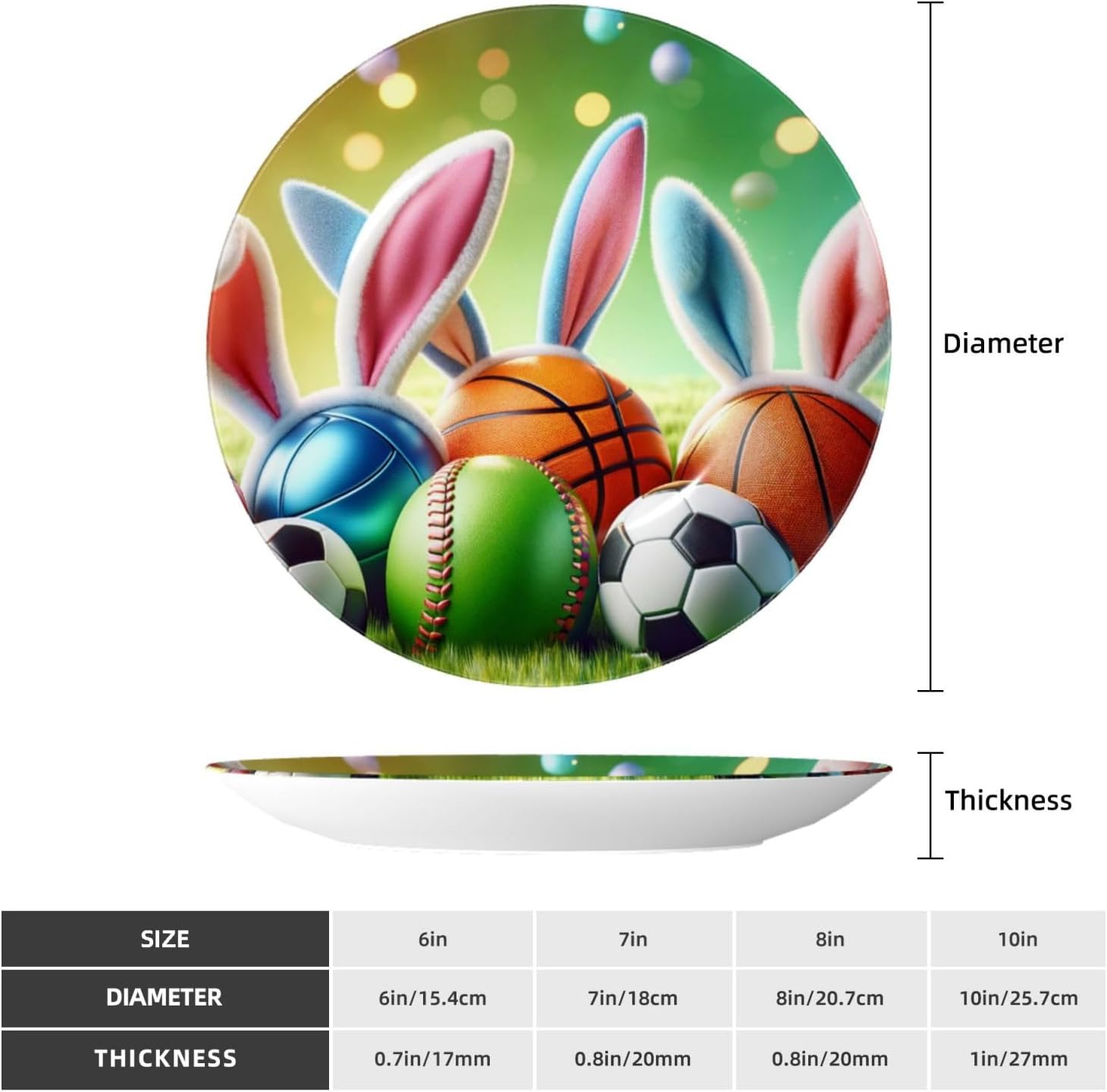 Easter-Rabbit-Ears-Balls 10 Inch Decorative Plate With Stand, Elegant Display Wall Plate For Home Decor