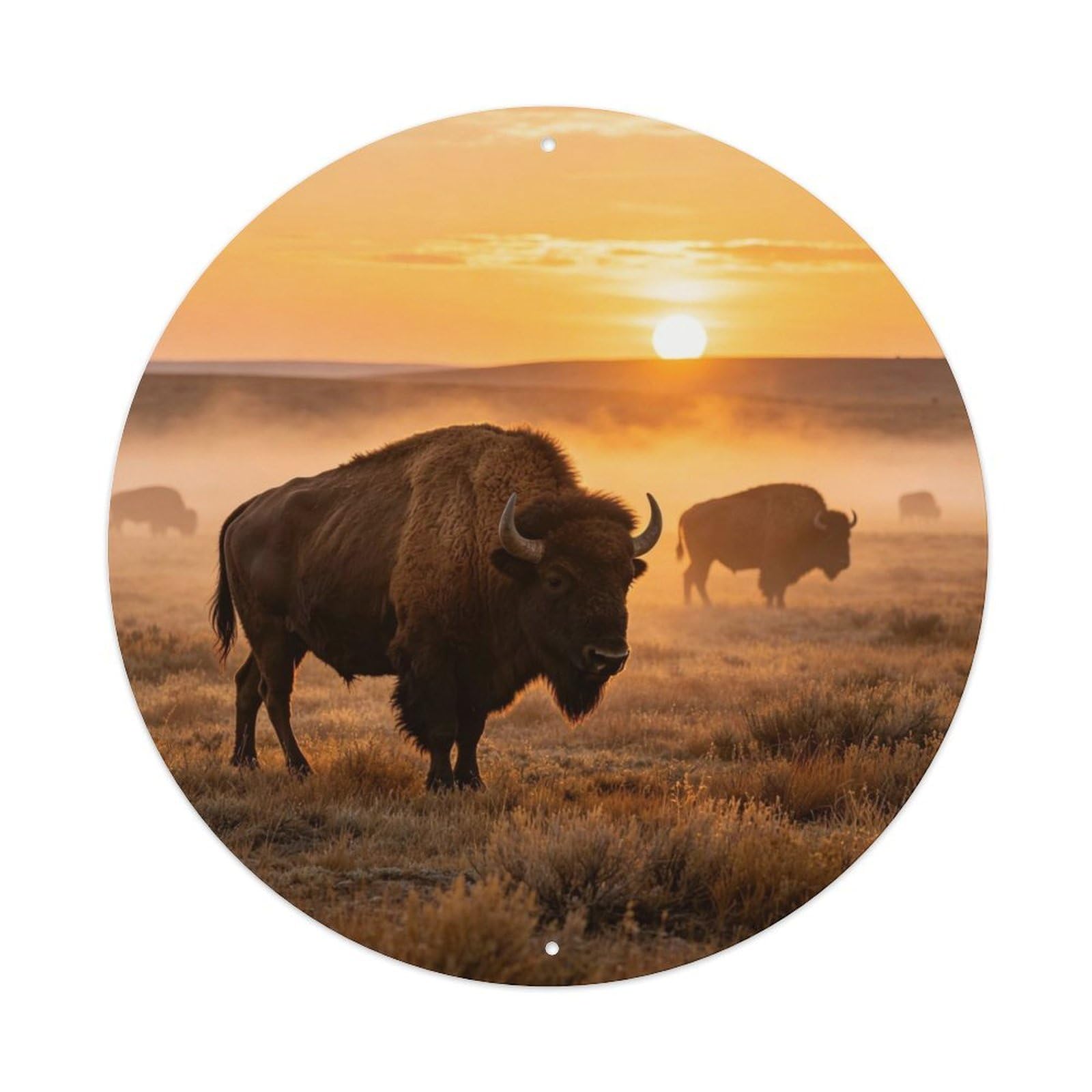 American Bison Great Plains Sunrise Metal Tin Sign Plaque