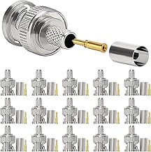 KUOQIY 15 Stücke BNC Crimpstecker für RG59 RG8 Koaxialkabel, BNC Männlich Adapter für CCTV Kamera, Inklusive Stecker, Pin, Ferrule