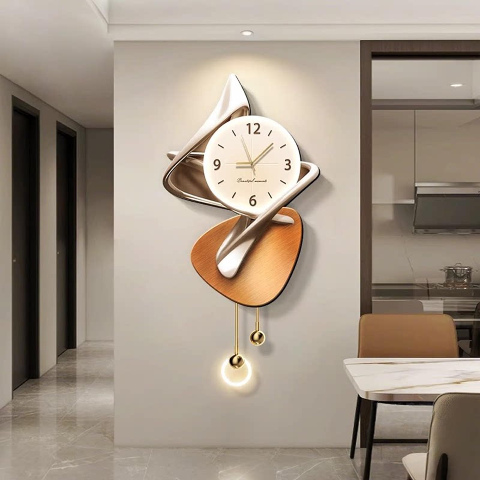 Reloj de pared con escultura de cuarzo silencioso, decoración del hogar para sala de estar, dormitorio, oficina y pasillo, reloj decorativo único y moderno