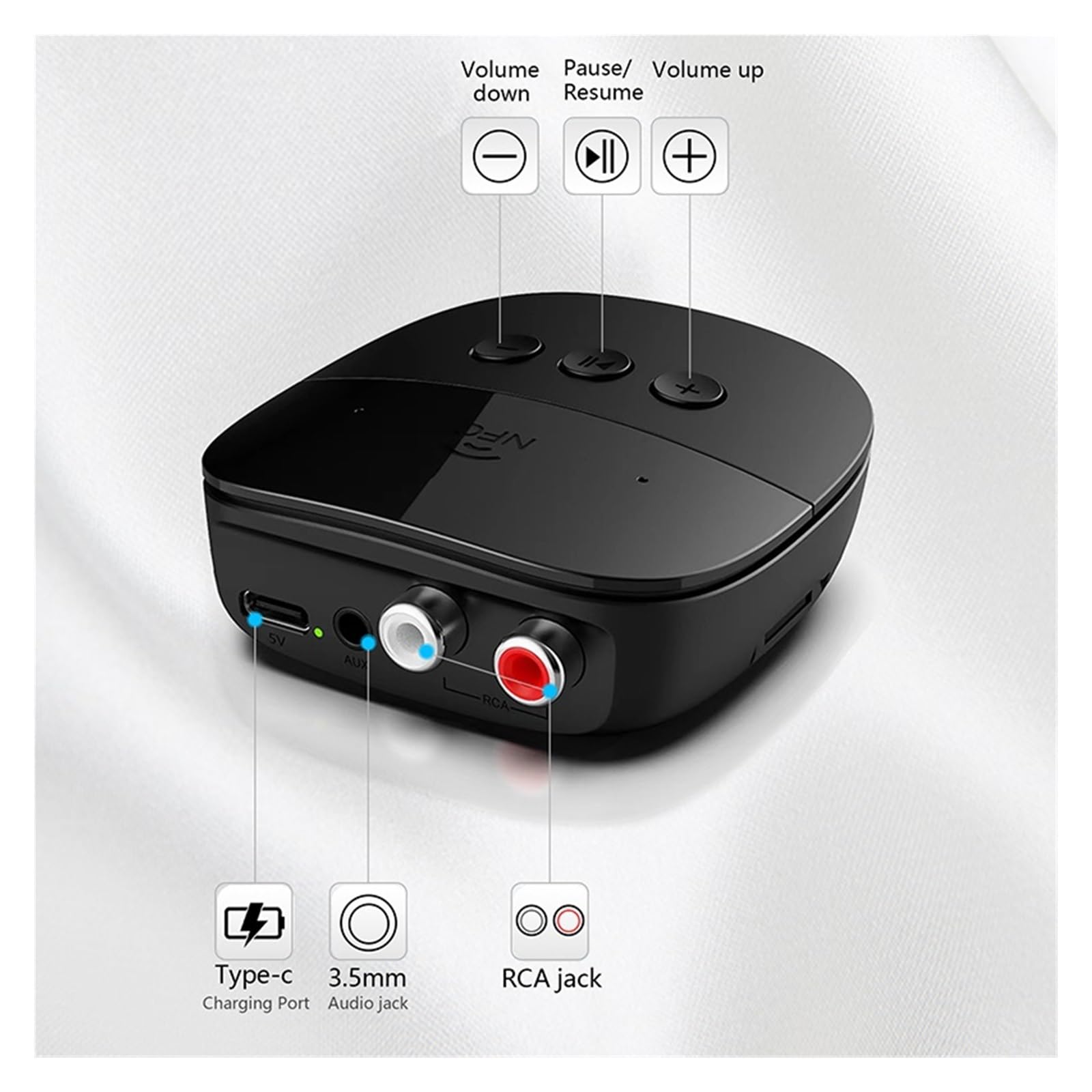 Odbiornik audio Bluetooth Bezprzewodowy adapter stereo z mikrofonem do zestawu samochodowego Wzmacniacz głośników(No Cable)