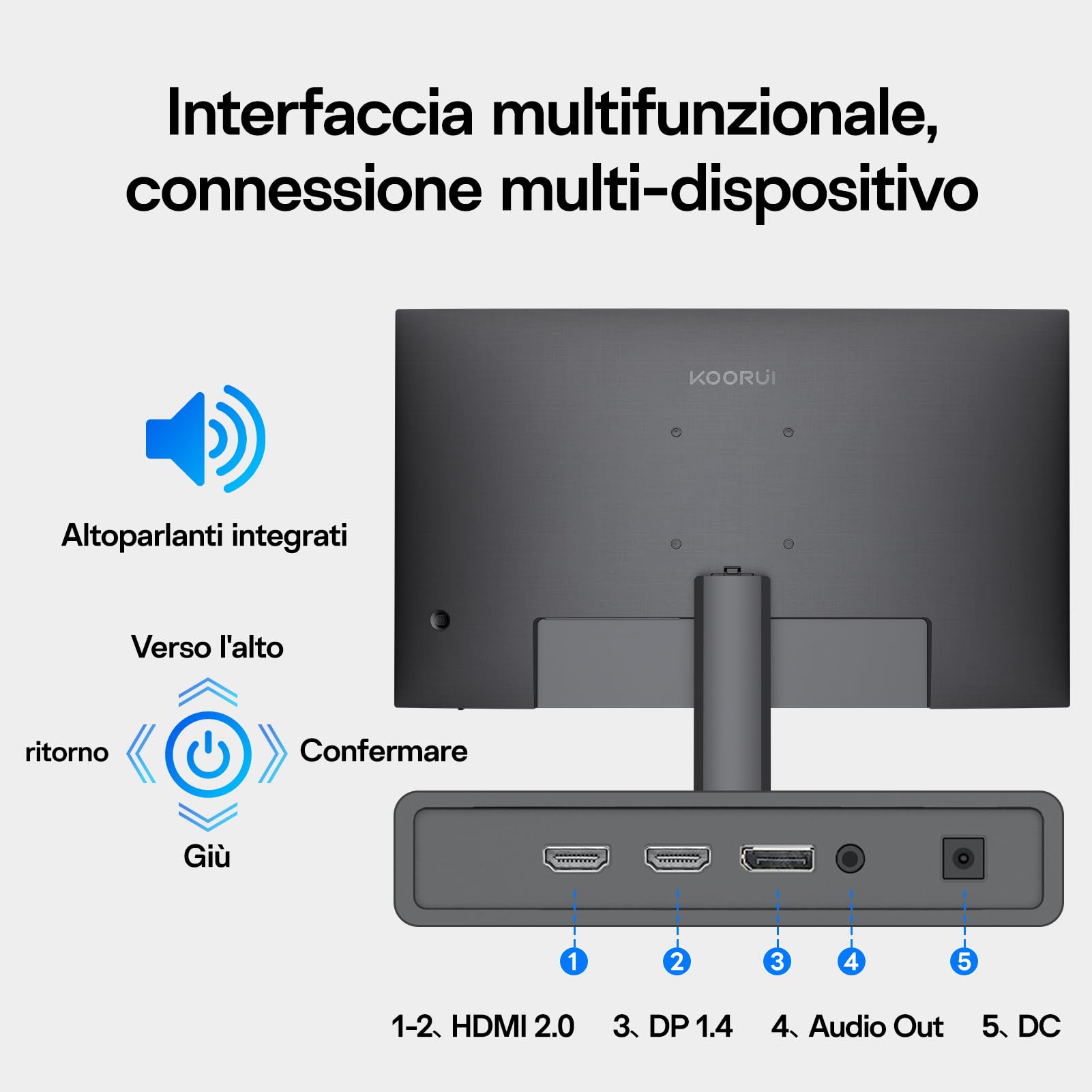 KOORUI Monitor 32 Pollici 4K, UHD 3840×2160, VA, 60Hz, Speaker integrati | 3ms, DCI-P3 95%, HDR10, Adaptive Sync, 2× HDMI 2.0 & DP 1.4, VESA 100×100