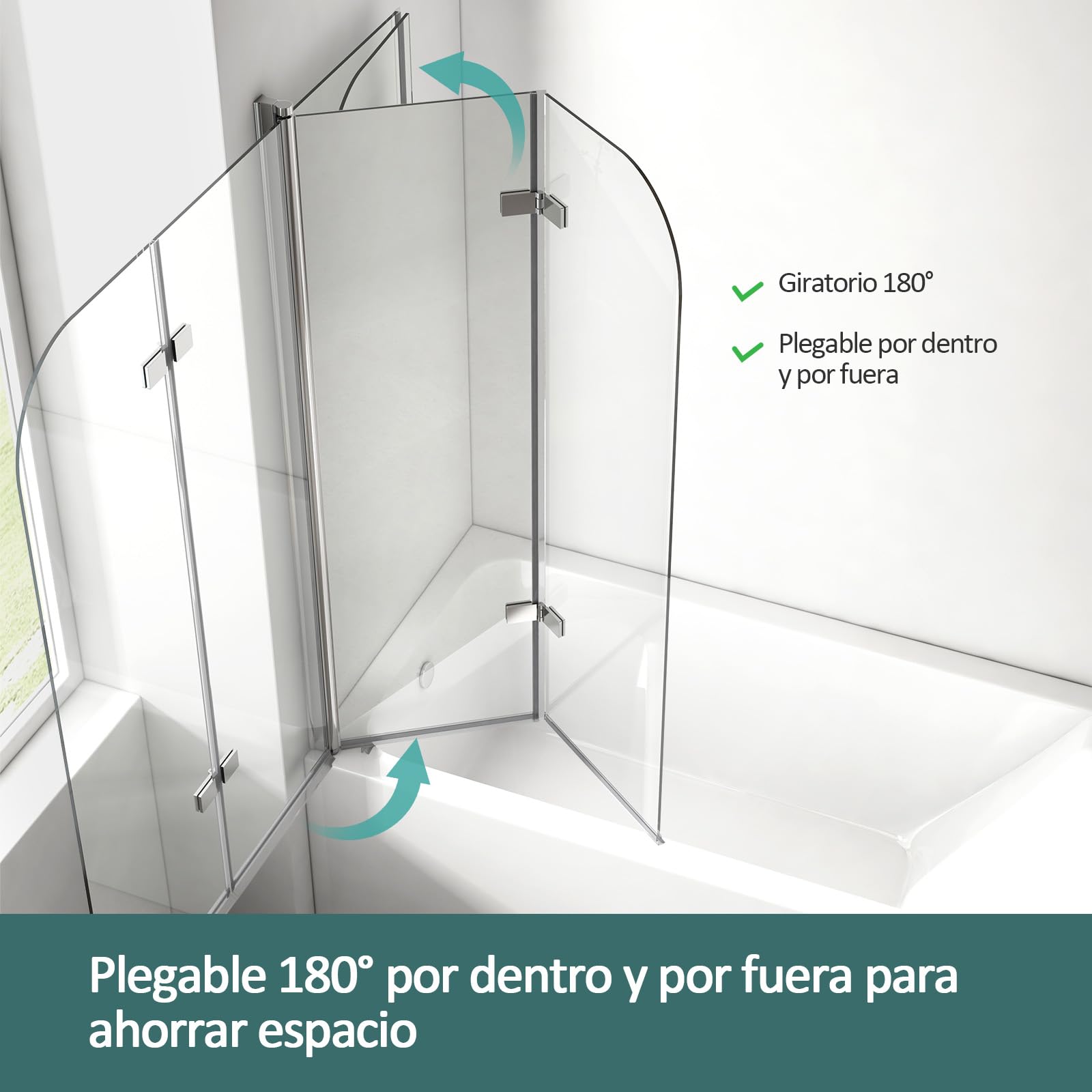 EMKE Mampara de bañera plegable 100x140cm,2 hojas pivotantes, Borde negro | mampara bañera de cristal de seguridad de 6 mm, Giratorio 180°,style industriel,Revestimiento nano fácil de limpiar