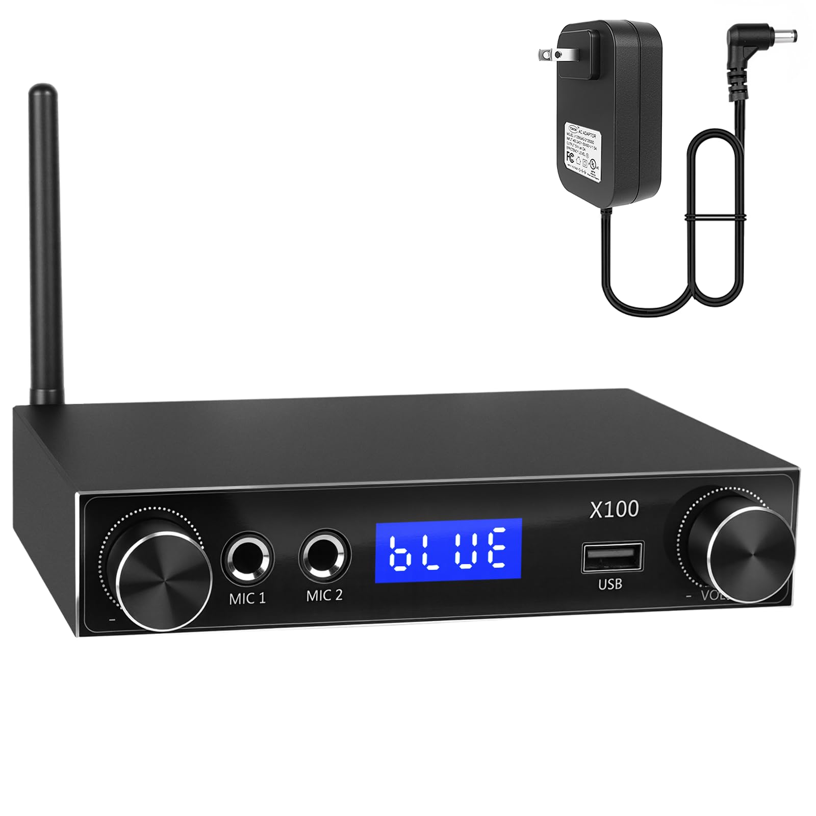 Ransanx X100 Stereo Receivers CNC Metal Body Home Audio Amplifier，Bluetooth Receivers RMS 50W*2 2 Channel Amplifier with LED Display and SMA Antenna，for Homes, Cafes, Restaurants, and Other Venues