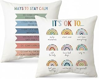 Hopomoon Fundas de cojín 45x45 Lote de 2 Positive Vibe Rainbow Fundas de cojín con Las Frases «It's Ok To» y «Stay Calm» p...