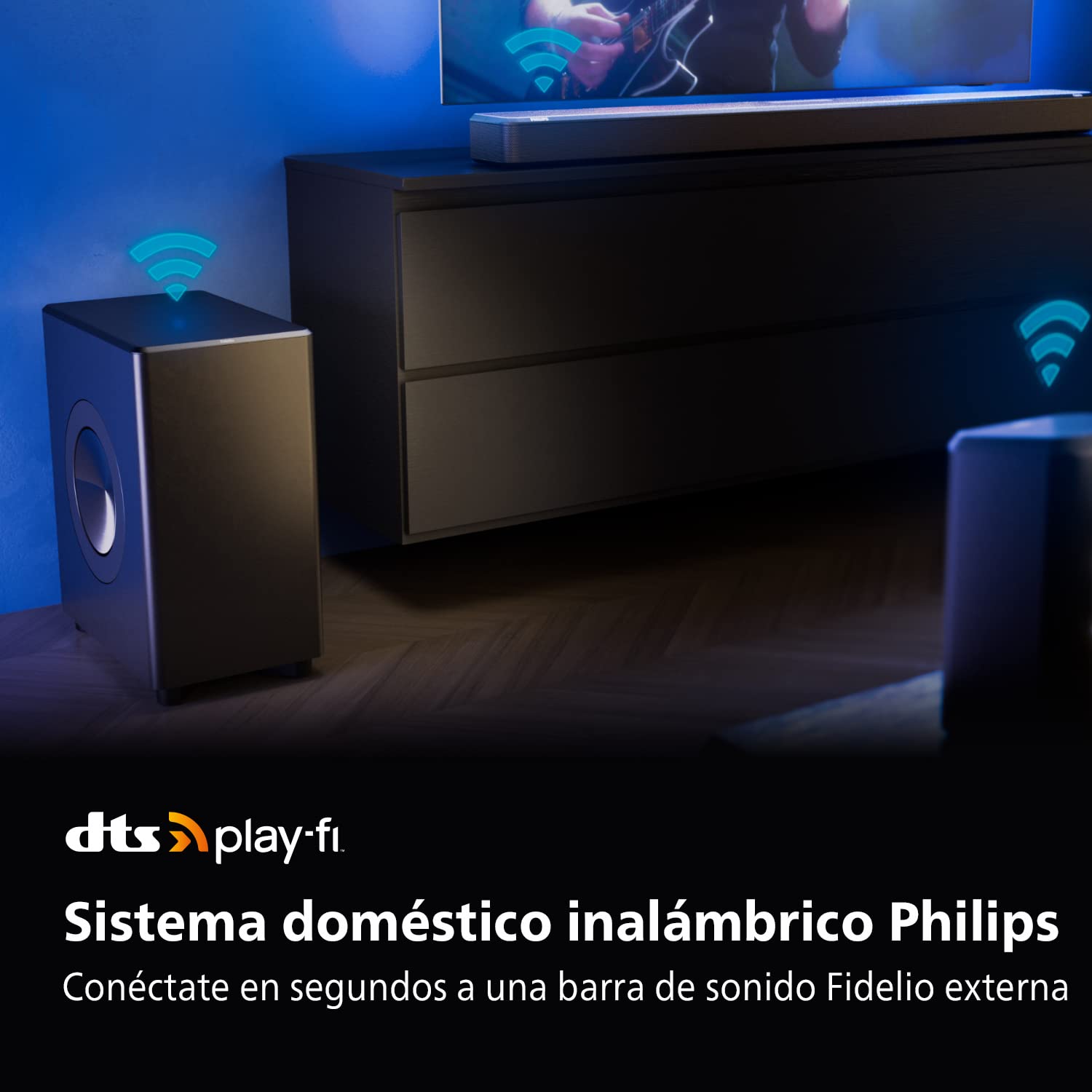 Philips FW1 | Subwoofer inalámbrico | Sonido cinematográfico | Graves Ricos y Profundos | Bonito diseño | 420 W de Potencia de Salida | Negro