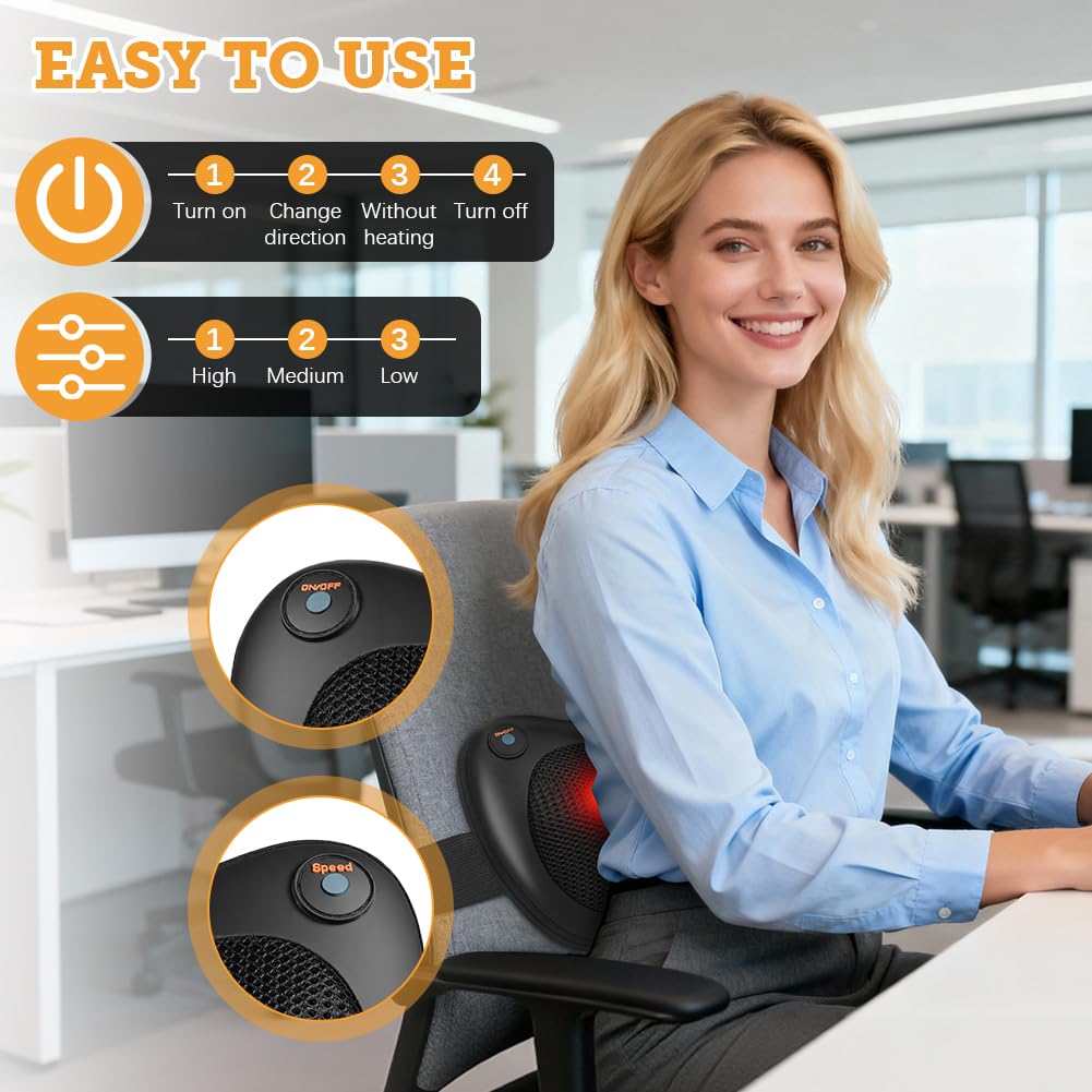Coussin Massage Shiatsu, Rotation Bidirectionnelle Appareil de Massage avec 4 Nœuds et 3 Vitesses Réglable, Masseur Dos chauffrant, Massage pour Cou, Pieds, Cervical, Corps, Idéal Cadeau de Noël