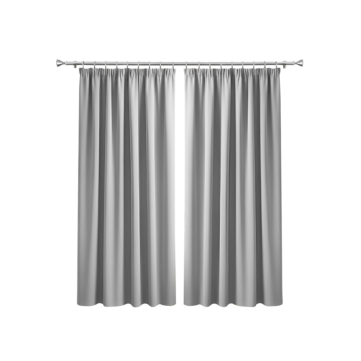 Imperial Rooms Blackout Pencil Pleat Curtains for Bedroom 66 x 54 Drop Inch Light Grey Curtains Thermal Insulated Window Treatments, 2 Panels with Tiebacks