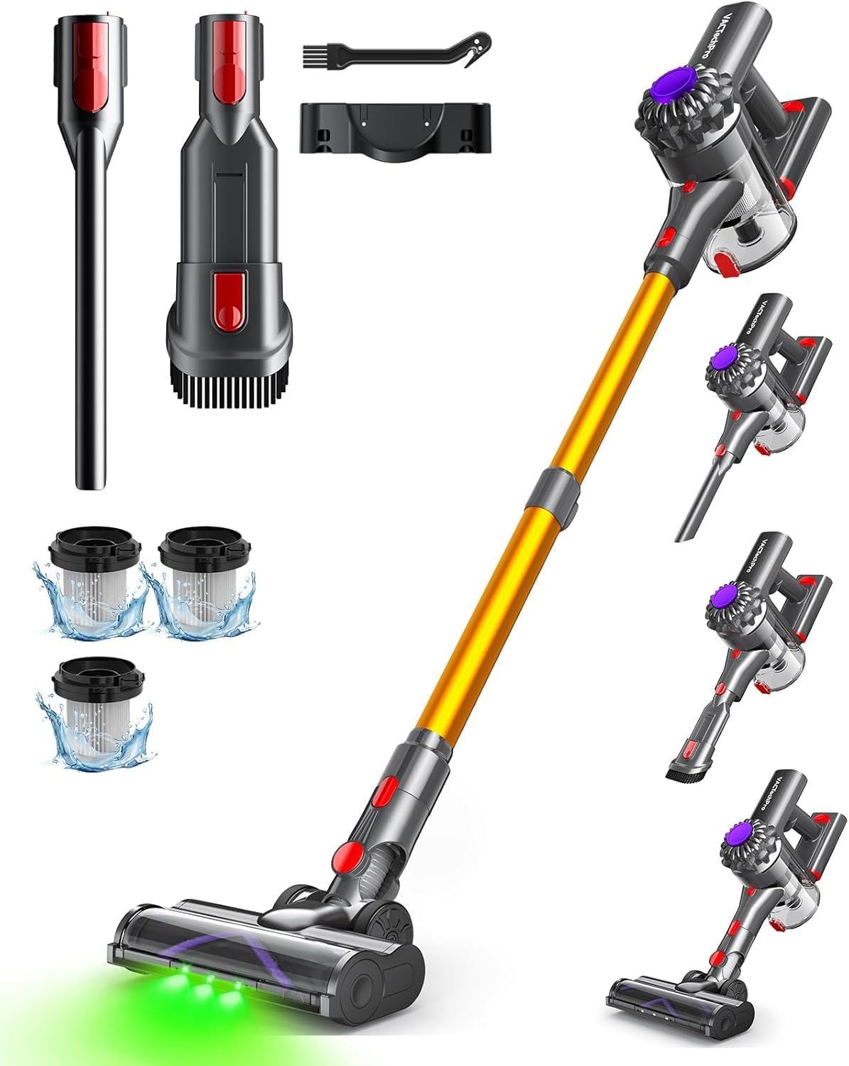 VACTechPro Cordless Vacuum Cleaner, 35KPa/45Mins Stick Vacuum, 6-in-1 Lightweight Powerful Handheld Vacuums with Detachable Battery, Anti-Tangled Upright Vacuum for Pet Hair Carpet Home Stair Car
