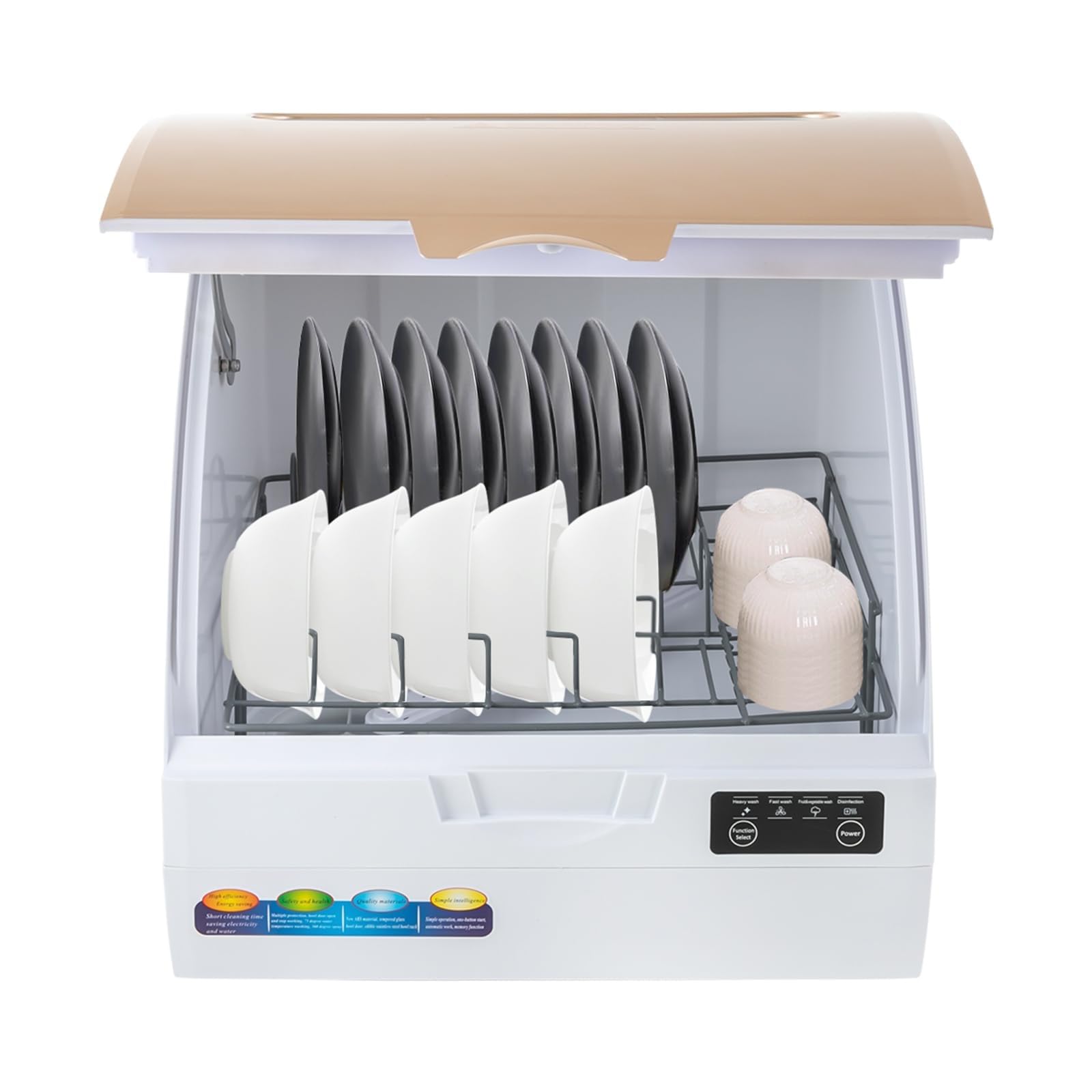 Compact Dishwasher with Cleaning Modes 360° Deep Cleaning Portable  Countertop Dishwasher for RVs, Kitchens, Apartments 800W, LED Display,  70°C