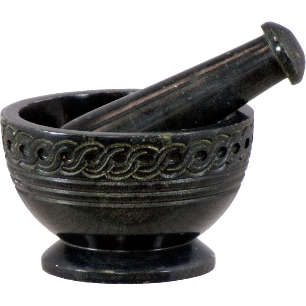 The New Age Source Soapstone Mortar & Pestle Celtic Black
