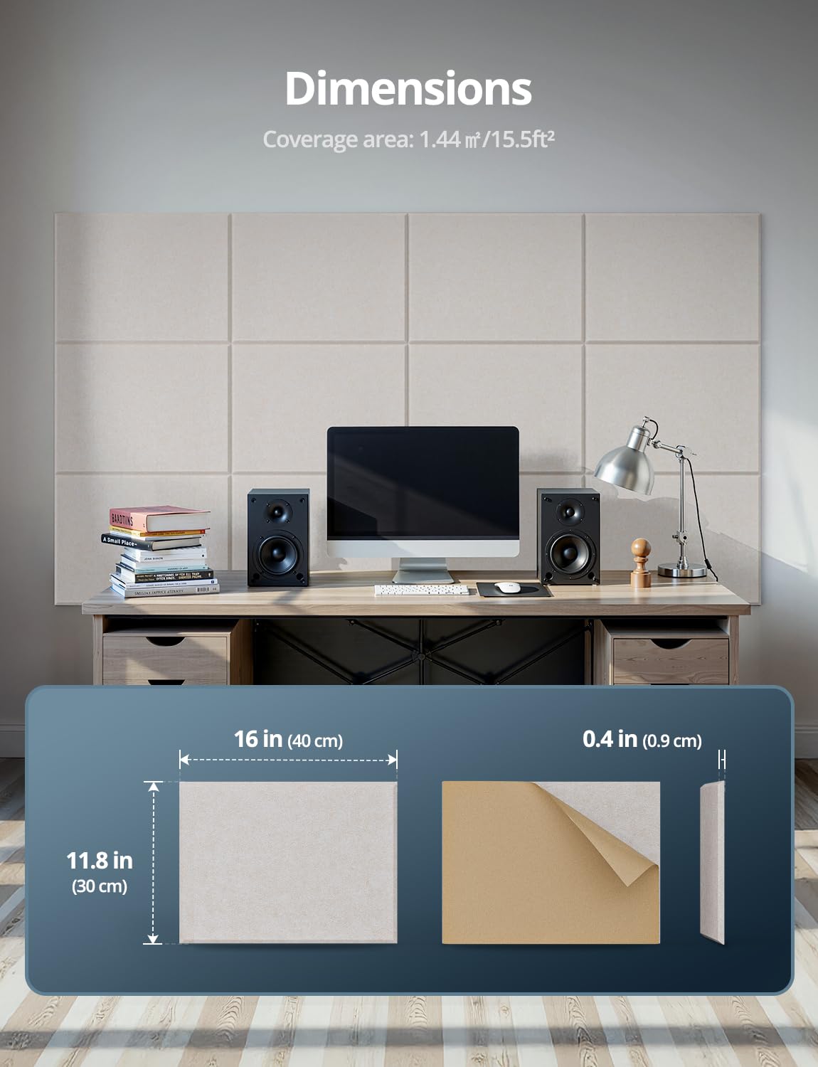 Kuchoow Paneles Acusticos Rectangular Decorativos Pared Autoadhesivo, 12 piezas placas acustica pared y reducción de sonido eco para habitación, salon, puerta y techo, 40 x 30 x 0,9 cm, Beige