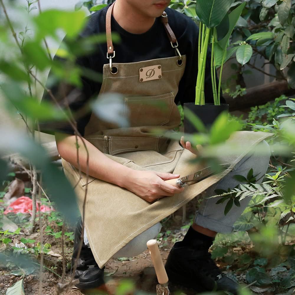 Getname Necklace Personalized Text Logo Work Apron with Pockets for Women Men Custom Name Chef Apron Kitchen Cooking Aprons Multi Use Shop Apron Cotton Utility Aprons Durable Work Aprons