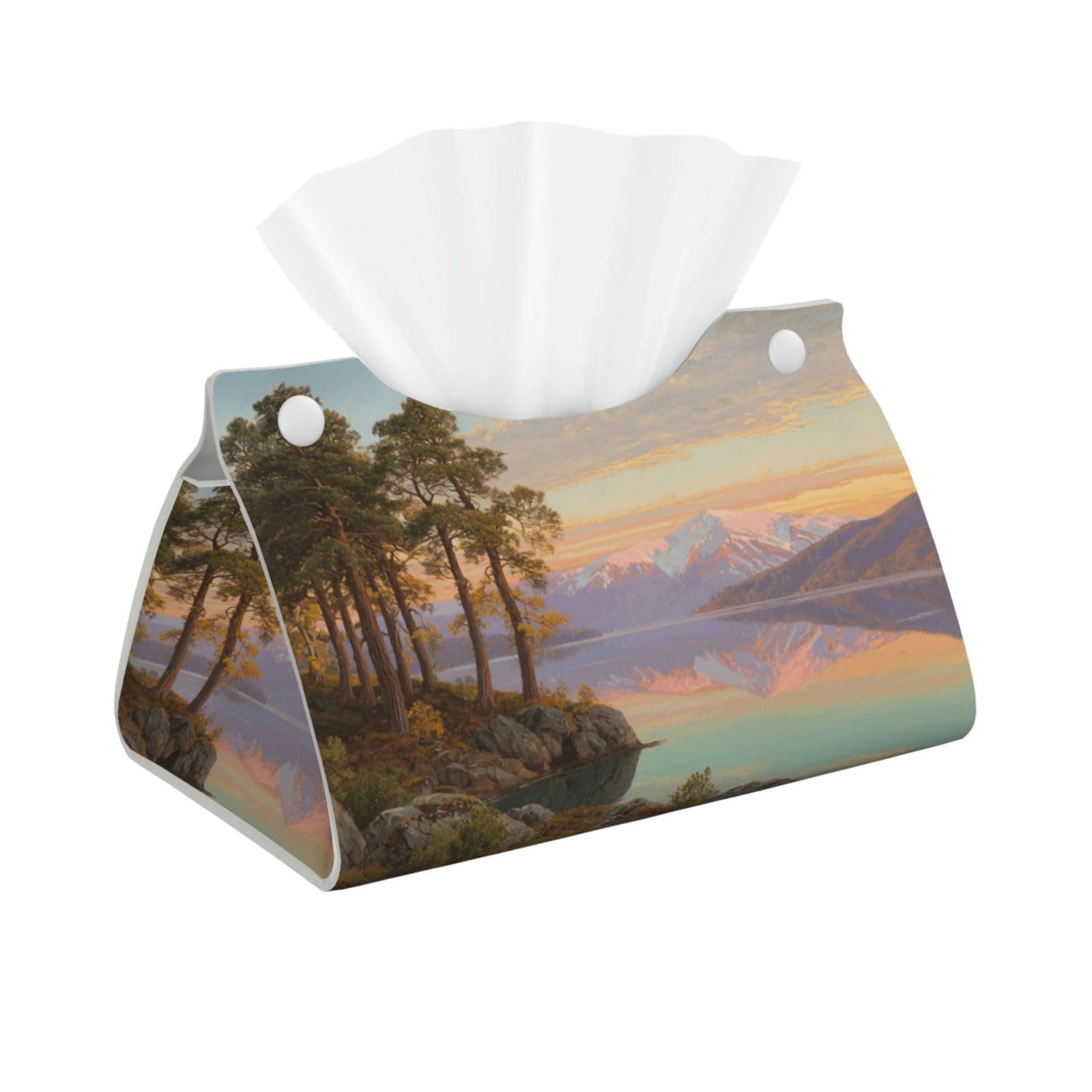Pu Leather Tissue Box Cover, Retro Pine Tree Rectangle Tissue Case Covers Decorative Tissue Box Holder Waterproof Tissue Holder Organizer for Bathroom Home Office