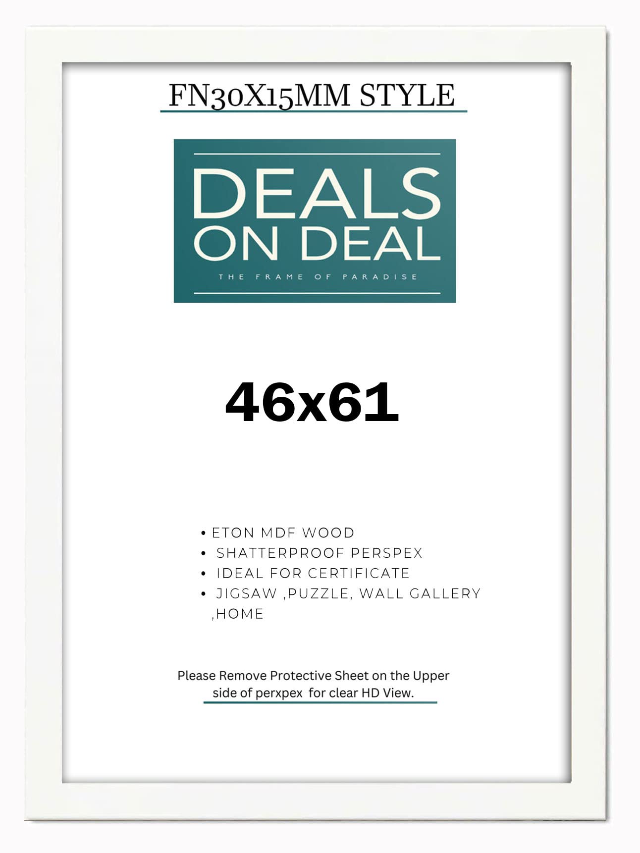 DEALS ON DEAL 46x61cm Picture Frame Solid MDF Wooden Jigsaw Puzzle Poster Frame, High-end Modern Style, Made High Definition Acrylic Front for Wall and Tabletop Photo Display [WHITE 46x61]