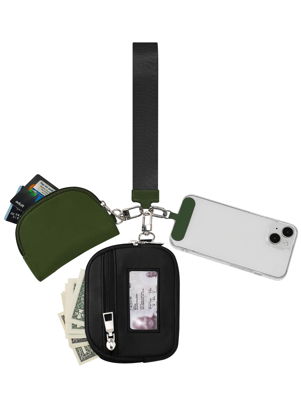 Keychain Wallet Mini Zip Around Dual Pouch Wristlet Detachable Coin Purse for Women and Men with Phone Tether Tab