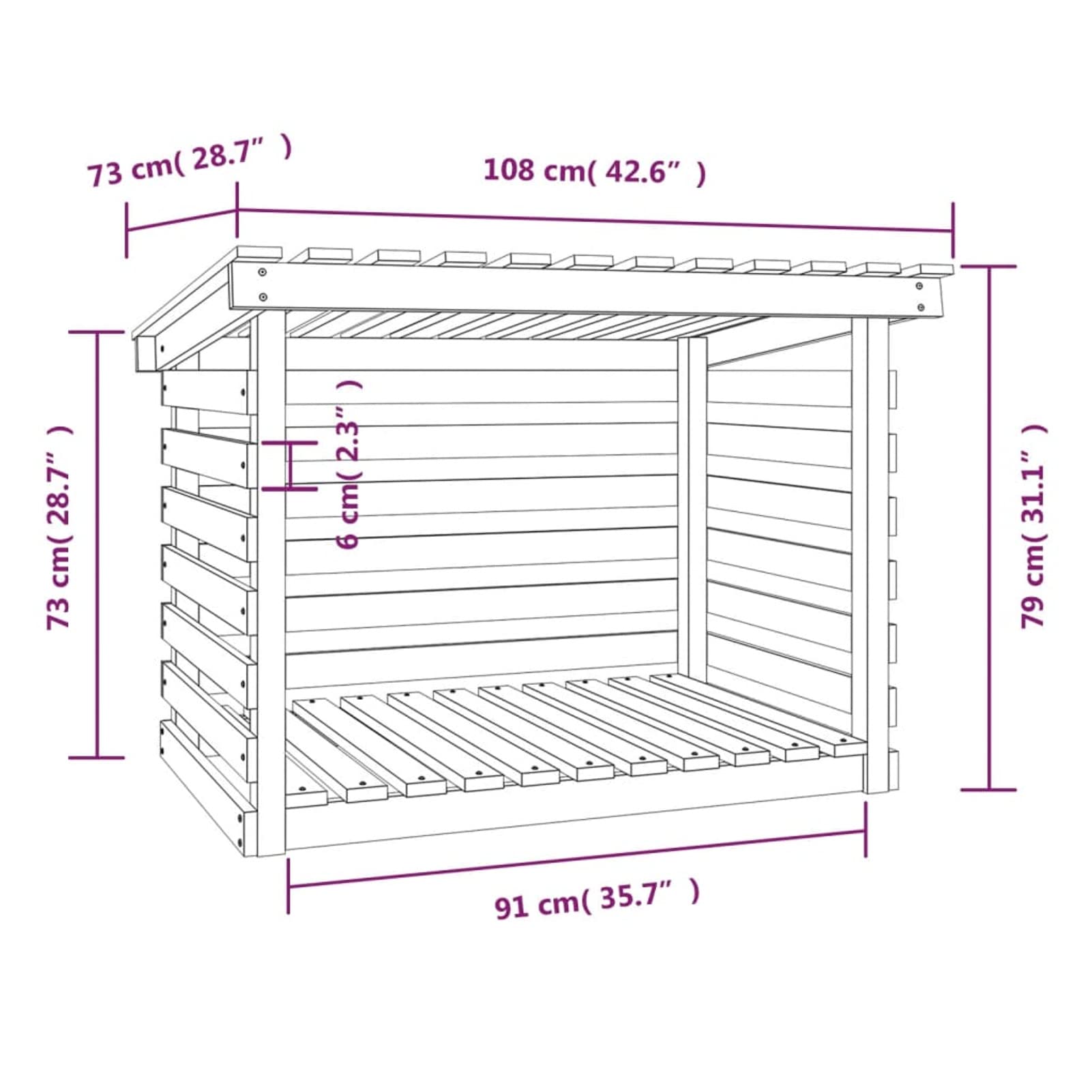 Portalegna Bianco 108x73x79 cm in Legno Massello di Pino-Portalegna da Esterno per Legna da Ardere Robusto Impilatore di Legno Scaffale Porta legnaia da ardere