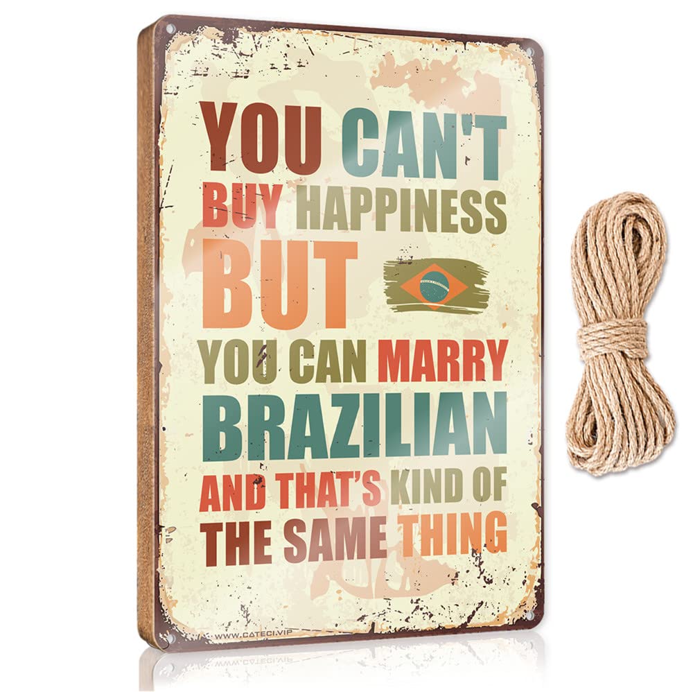 FZFN Wood Signs Decor You Can'T Buy Happiness But You Can Marry Brazilian Wooden Sign Bathroom Signs For Door Boys Bedroom Decor(15X28CM)