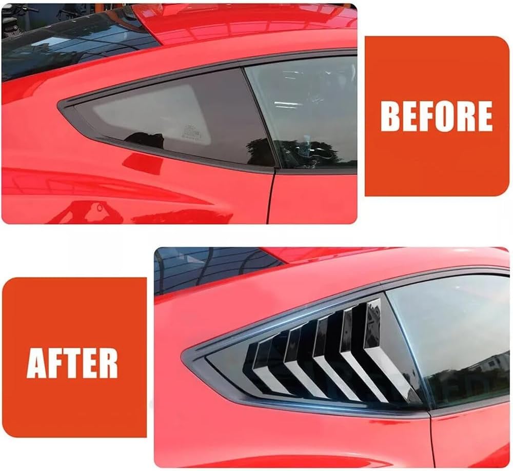 2Pcs Rear Side Window Louvers Air Vent Scoop Shades Cover Blinds Trim Compatible with Ford Mustang 2024 2025 Exterior Accessories (Glossy Black)