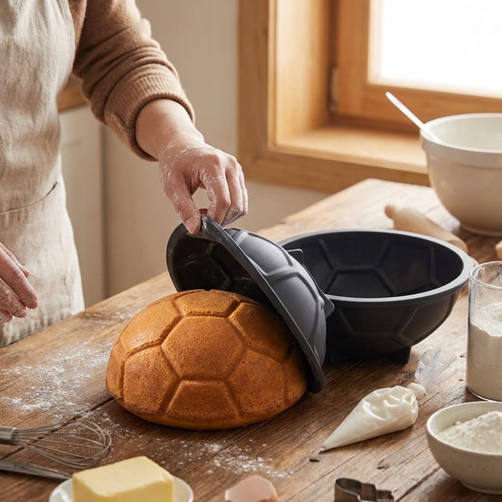 Molde de silicona para tartas, molde flexible antiadherente de media bola para hornear, fiestas de cumpleaños, postres temáticos de fútbol, pudín y dulces, paquete de 2