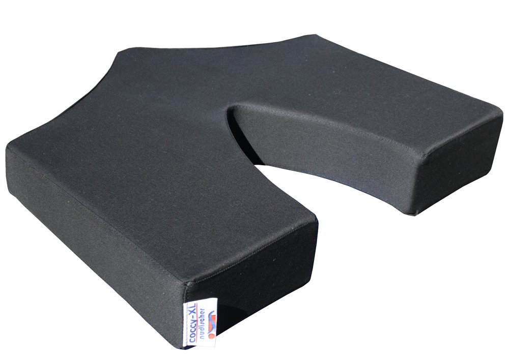 nudischer COCCY-XL Steißbeinkissen | orthopädisches Sitzkissen | Breite 46 cm Tiefe 44 cm Höhe 8 cm | Bezug 100% Baumwolle Farbe: schwarz