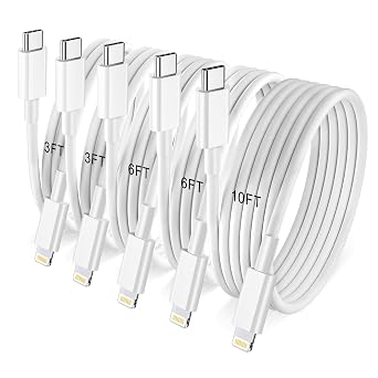 5Pack3/3/6/6/10FT USB C to Lightning Cable [Apple MFi Certified] iPhone Fast Charger Power Delivery Type C Charging Cord Compatible with iPhone 14 13 12 11 Pro Max X XS XR 8 7 6s Plus SE iPad,White