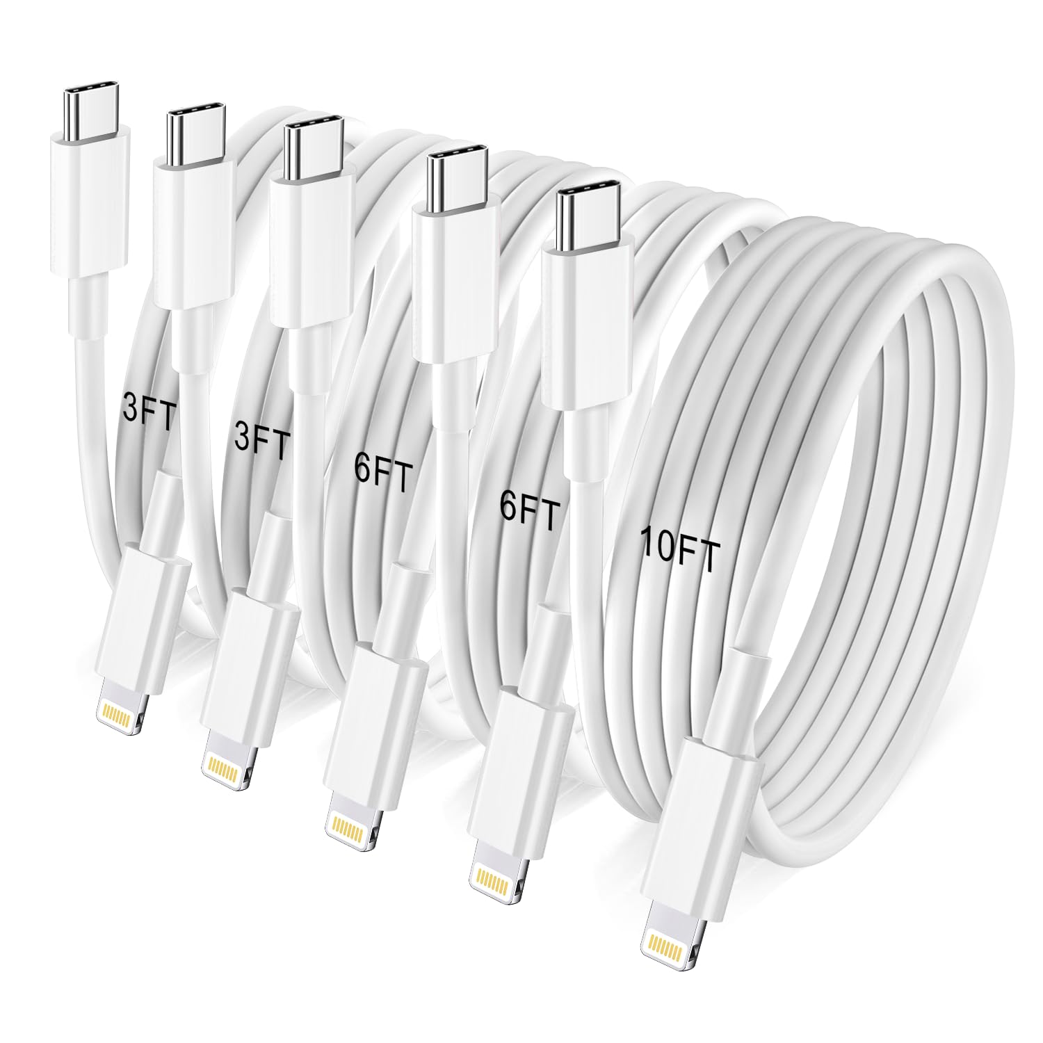 Confezione da 5 cavi da USB C a Lightning (certificato Apple MFi), caricabatterie rapido per iPhone, ricarica di tipo C, compatibile con iPhone 14, 13, 12, 11, Pro Max, X, XS, XR 8, 7, 6s Plus, SE