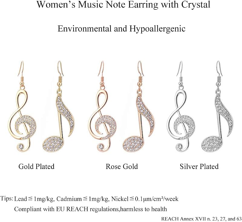 Aodun Jewelry Hangjegy Fülbevaló Nőknek - Hipoallergén Rozéarany és Ezüst Bevonatú Lógós Fülbevaló Kristály Díszítéssel - Ajándék Ékszer