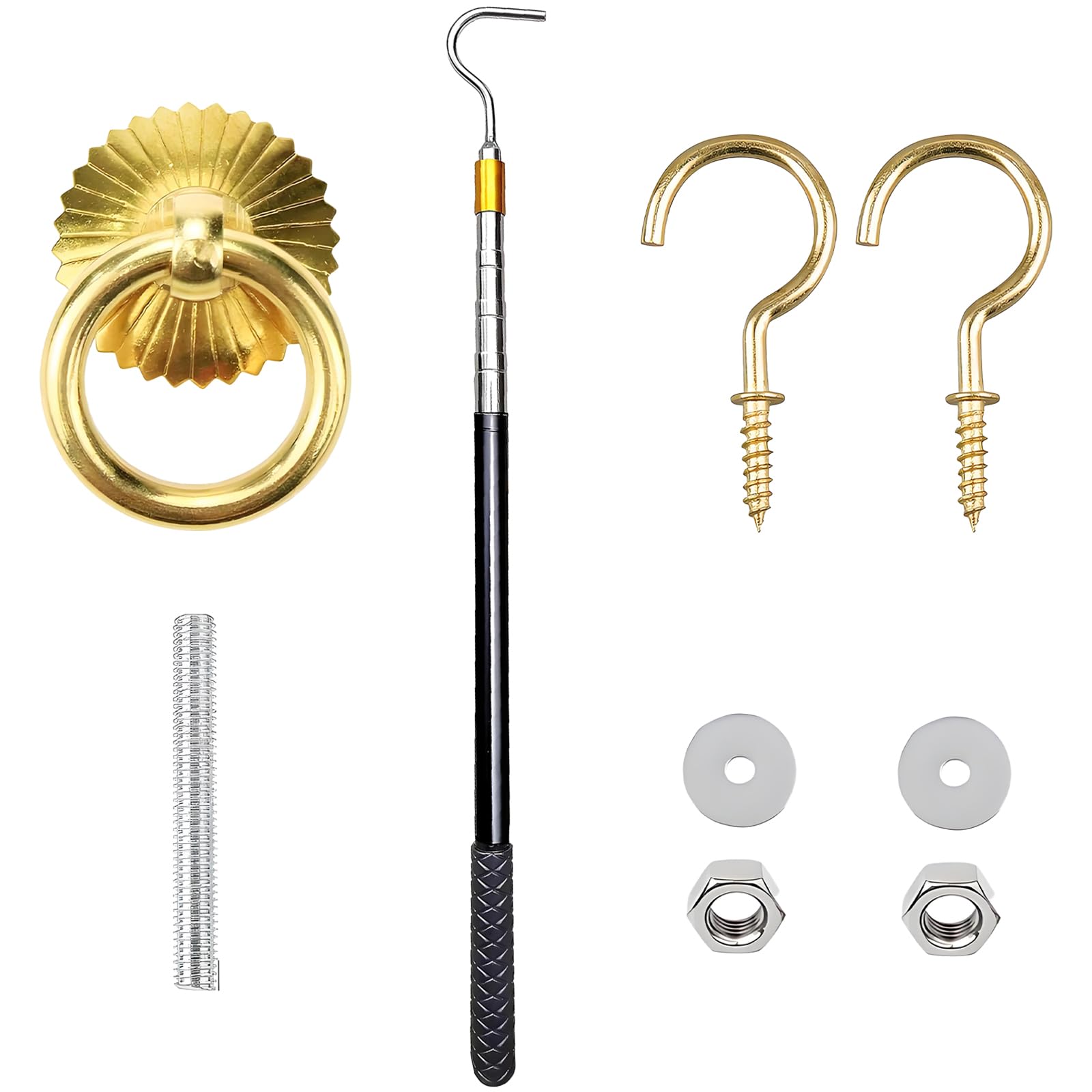 Attic Ladder Pull Down SystemKit,Loft Ladder Hook, Extension Poleand Copper Storage Hooks, Handle, Loft Ladder Pole with Hook for Home Hotel Apartment