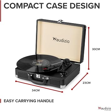Audizio RP114BK Briefcase Vinyl Record Player, Built-In Speakers, Black