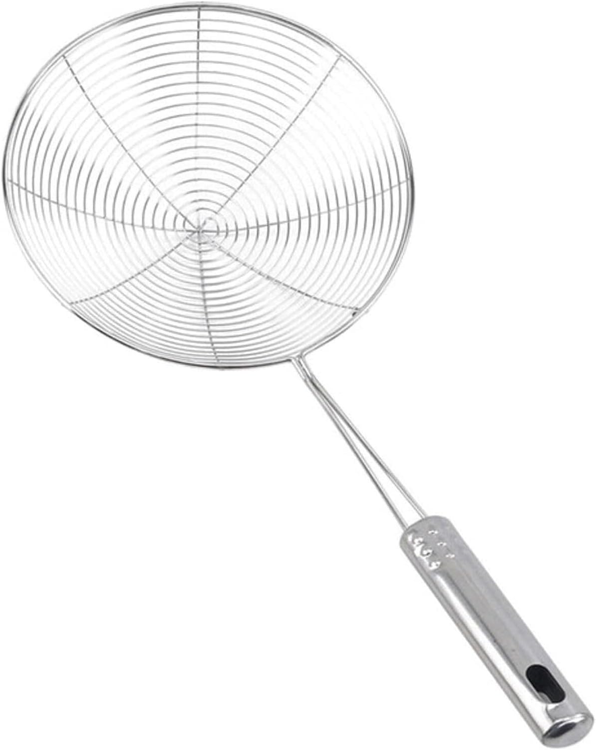 KGAIXN Stainless Steel Spaghetti Spoon Skimmer Filter Oil Strainer Kitchen Colander Cookware Pasta Scoop Baking and Cooking Tools Utensil for Deep Fried Oil Filtration, Silver, L