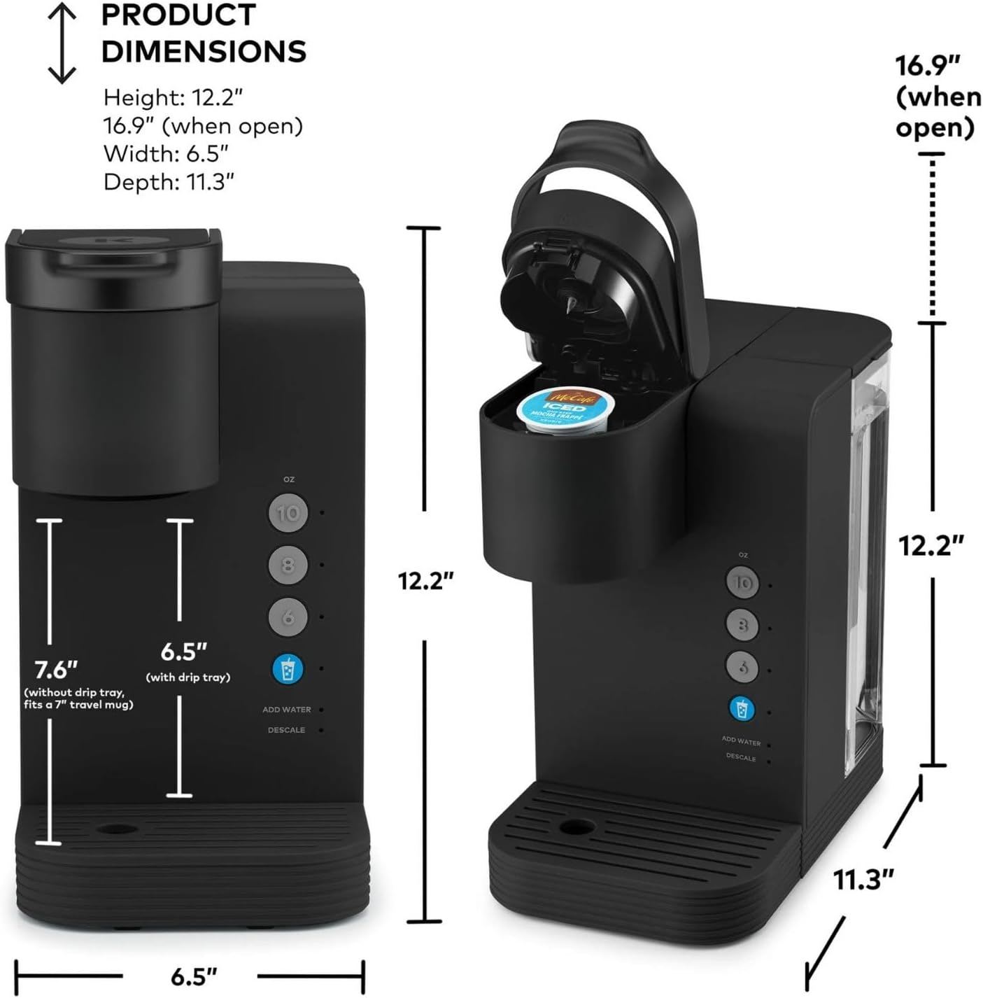 K -Express Essentials Plus Iced & Hot Single Serve Brewer, Adjustable Temp Brew Over Ice, Pods Compatible, Coffee Maker (Black)