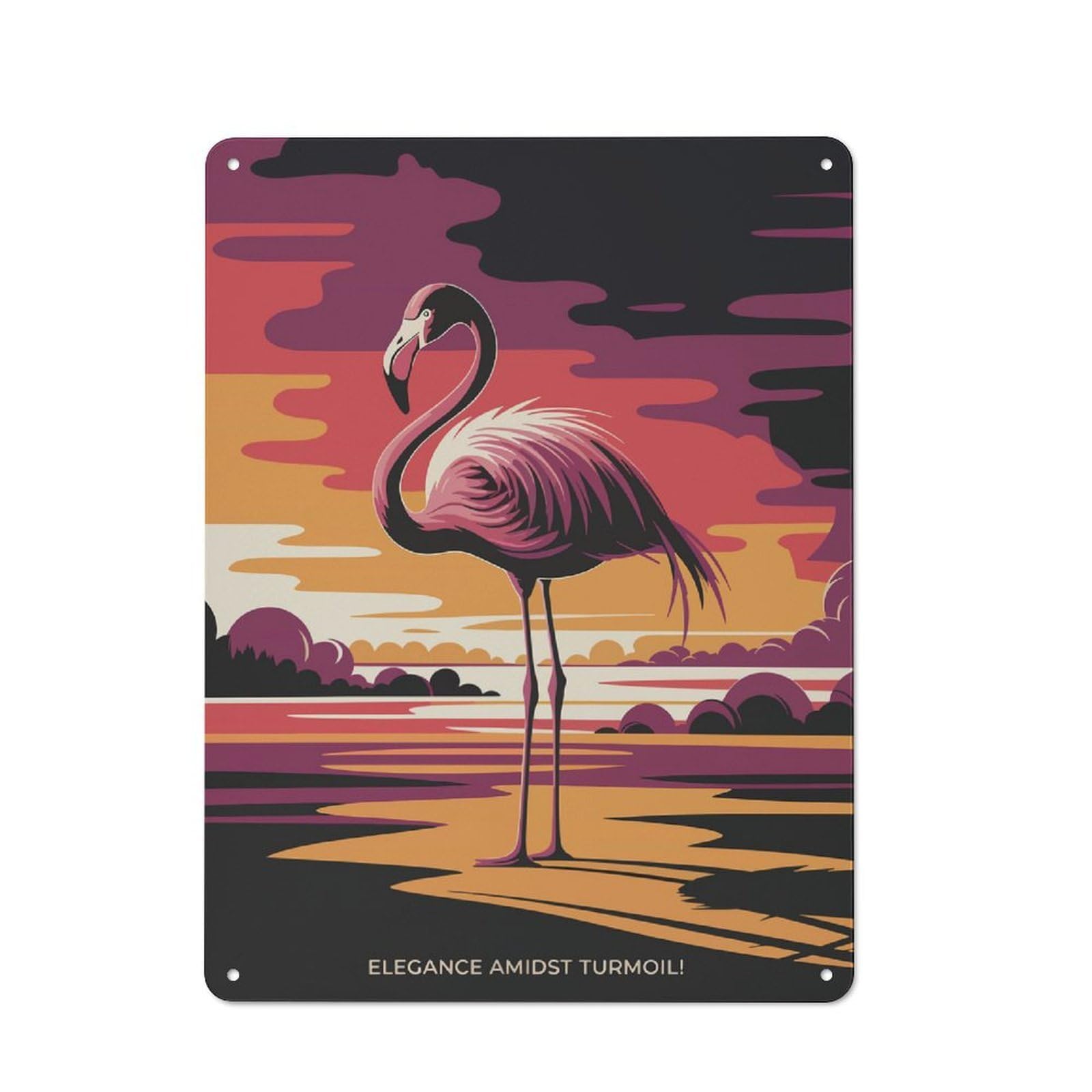 Junmoney Pink Flamingo Sunset Decorative Metal Sign 40X30cm, Creative Studio Wall Plaque For Hobby Room, Office, Lounge Or Living Room