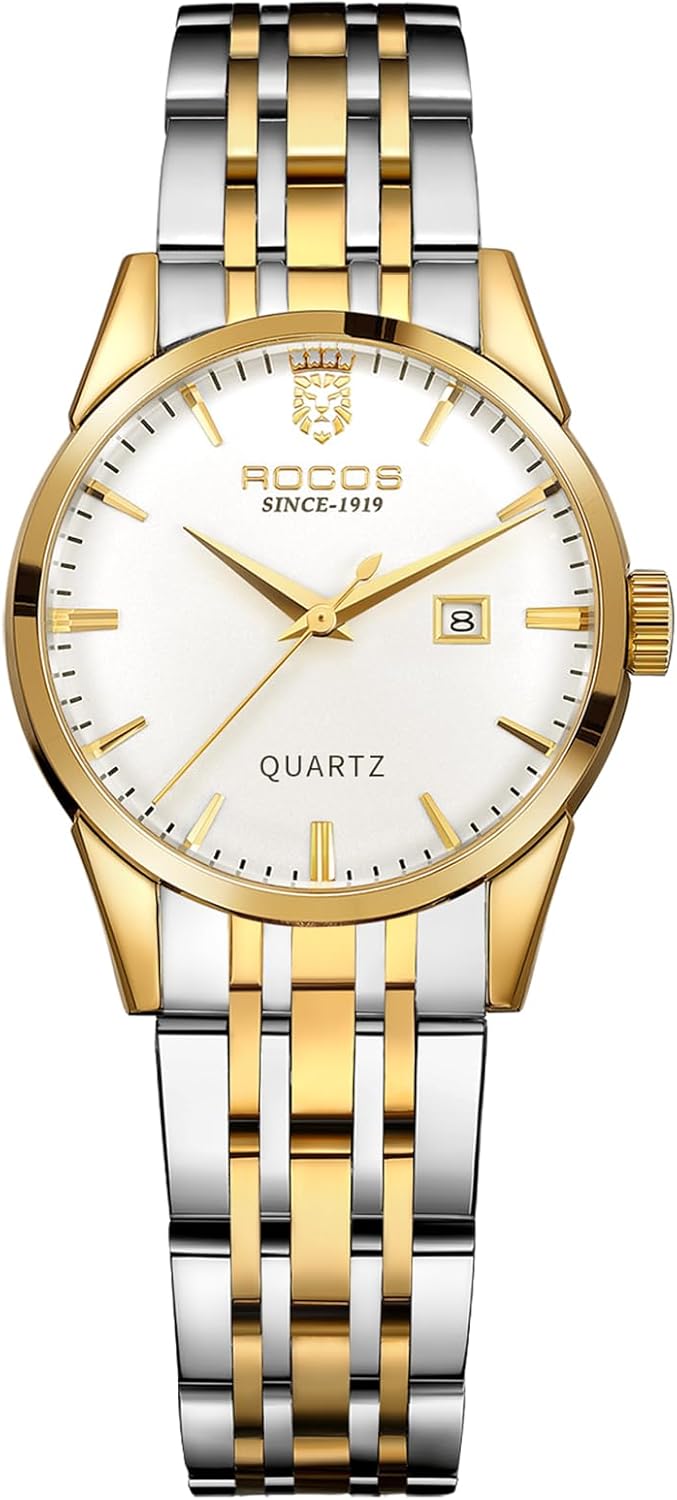 Classic Women’s Watch Gold Silver Stainless Steel Quartz Wrist Watch for Woman with Date Display Elegant Ladies Watches Waterproof Female Watch for Business & Casual | Womens Watches Casual Gift