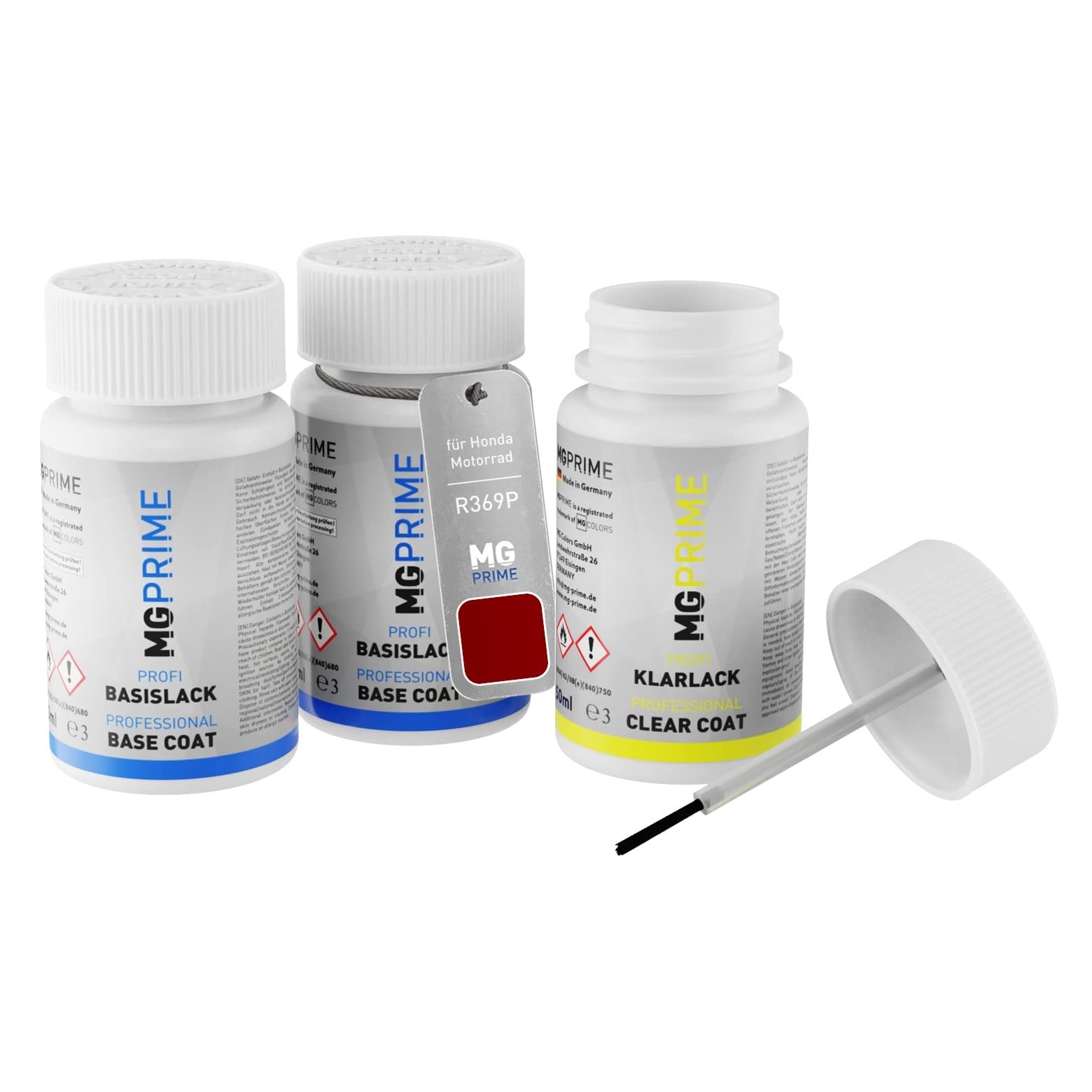MG PRIME Vernice per moto Kit stilo di ritocco per Honda Motorrad R369P Pearl Splendor Red Metallic Vernice di fondo vernice di base vernice trasparente ognuno 50ml