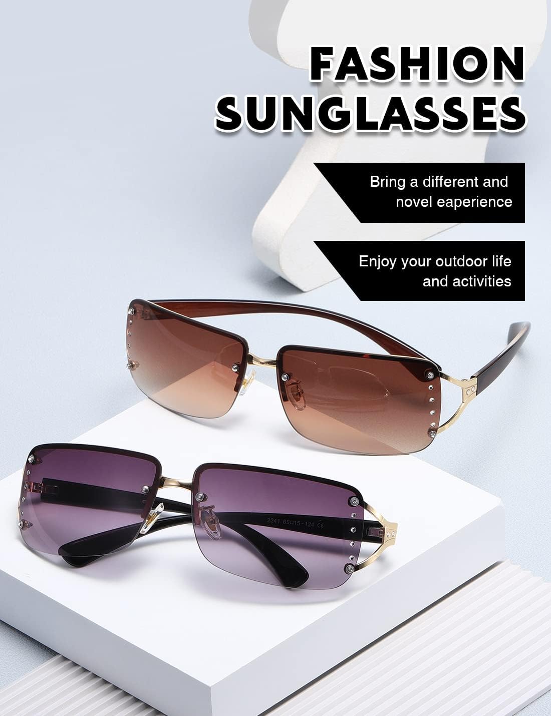 MASDUN Stylish Rimless Frameless Rectangle Sunglasses for Womens Surrounded designer trendy men - Image 6