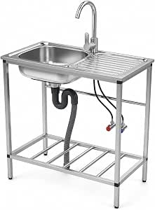 Outdoor Sink with Hose Hookup, Freestanding Stainless Steel Utility Sink