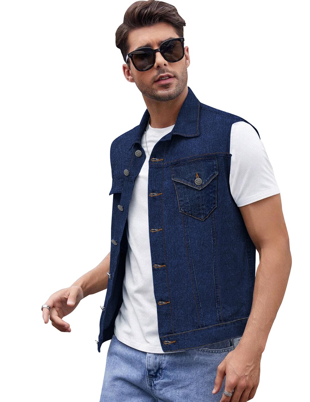 Men's Regular Fit Washed Sleeveless Denim Jacket