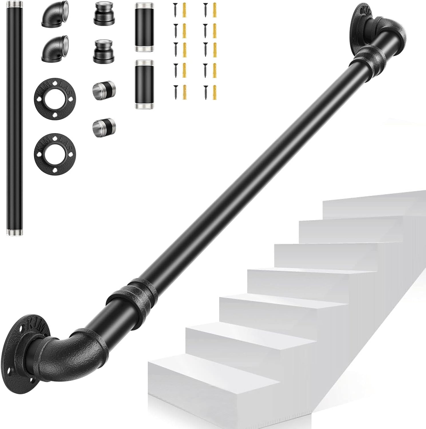 Corrimano Per Scale Interno/esterno 2.7 M - In Acciaio, 3 Pezzi, Supporto 200 Kg, Facile Installazione A Parete - Foto 4