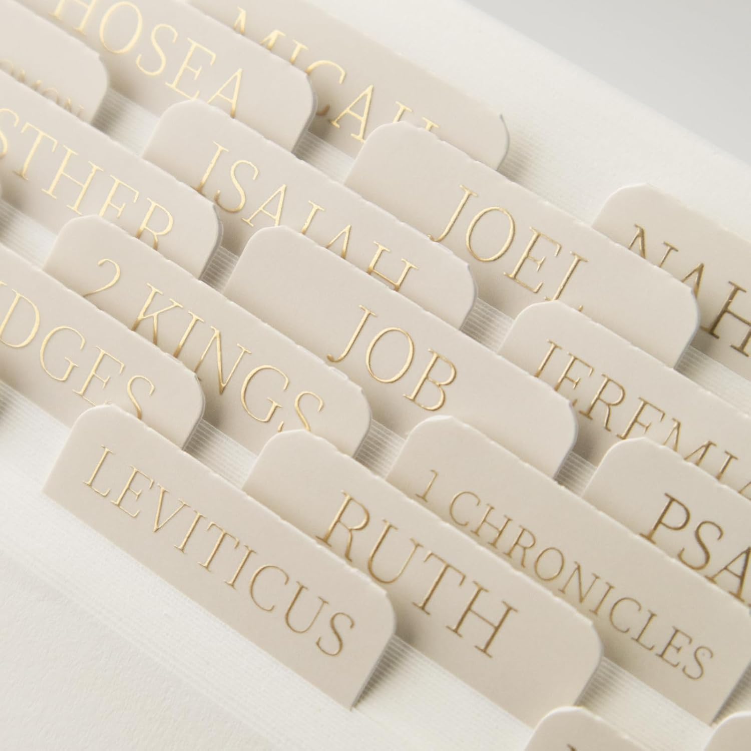 90 Pcs Gold Foil Bible Tabs Lettering Cream White Bible Index Tabs - Laminated Bible Journaling Supplies with Blank Tabs & Alignment Guide - Durable Book Tabs for Catholic & Standard Bibles