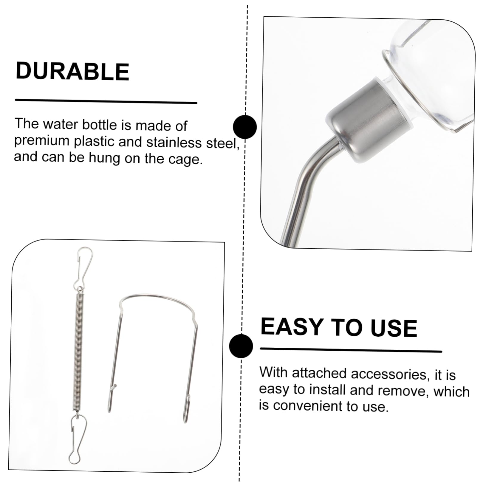 BESTonZON Rabbit Bunny Water Feeder 2 Pack Pet Water Bottles Durable Plastic Stainless Steel Construction