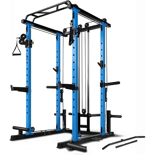 RitFit Multi-Function Squat Rack Power Cage PPC03 with Cable Crossover System, 1000LBS Capacity Power Rack and Packages with Optional Weight Bench, Barbell Weight Set, for Garage Workout & Home Gym