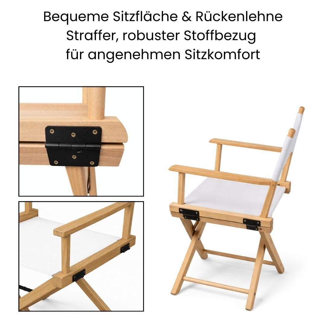 Opvouwbare make-up stoel van massief hout, opvouwbare draagbare regisseursstoel voor buiten, professionele schoonheidstool, make-upaccessoires, loungestoel, wit