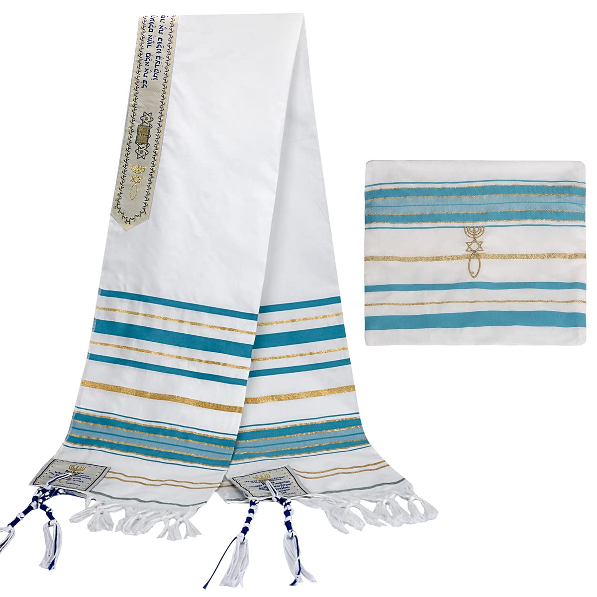 LOVMOV 9 Colors Jerusalem Tallit Messianic Tallit Prayer Shawl New Covenant Prayer Shawl With Talis Bag Messianic Seal Christian Sign Tallit Gifts for Men Women (180cm x 50cm)