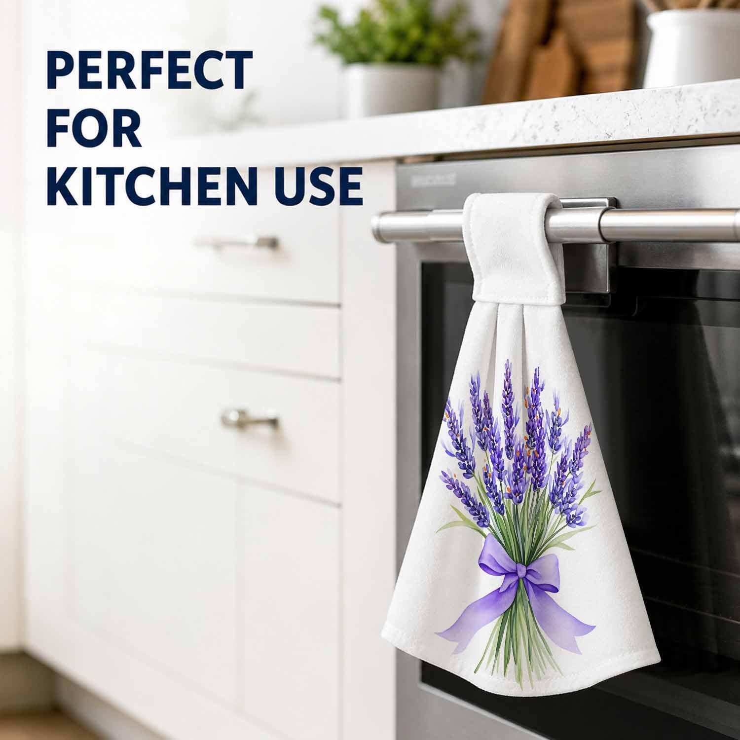 2 Pack Hanging Towels for Kitchen, Microfiber Dish Towels with Ring, Highly Absorbent & Quick Dry Hand Towel, Lavender Watercolor Art Print, Farmhouse Rustic Decorative Towel for Bathroom image 5