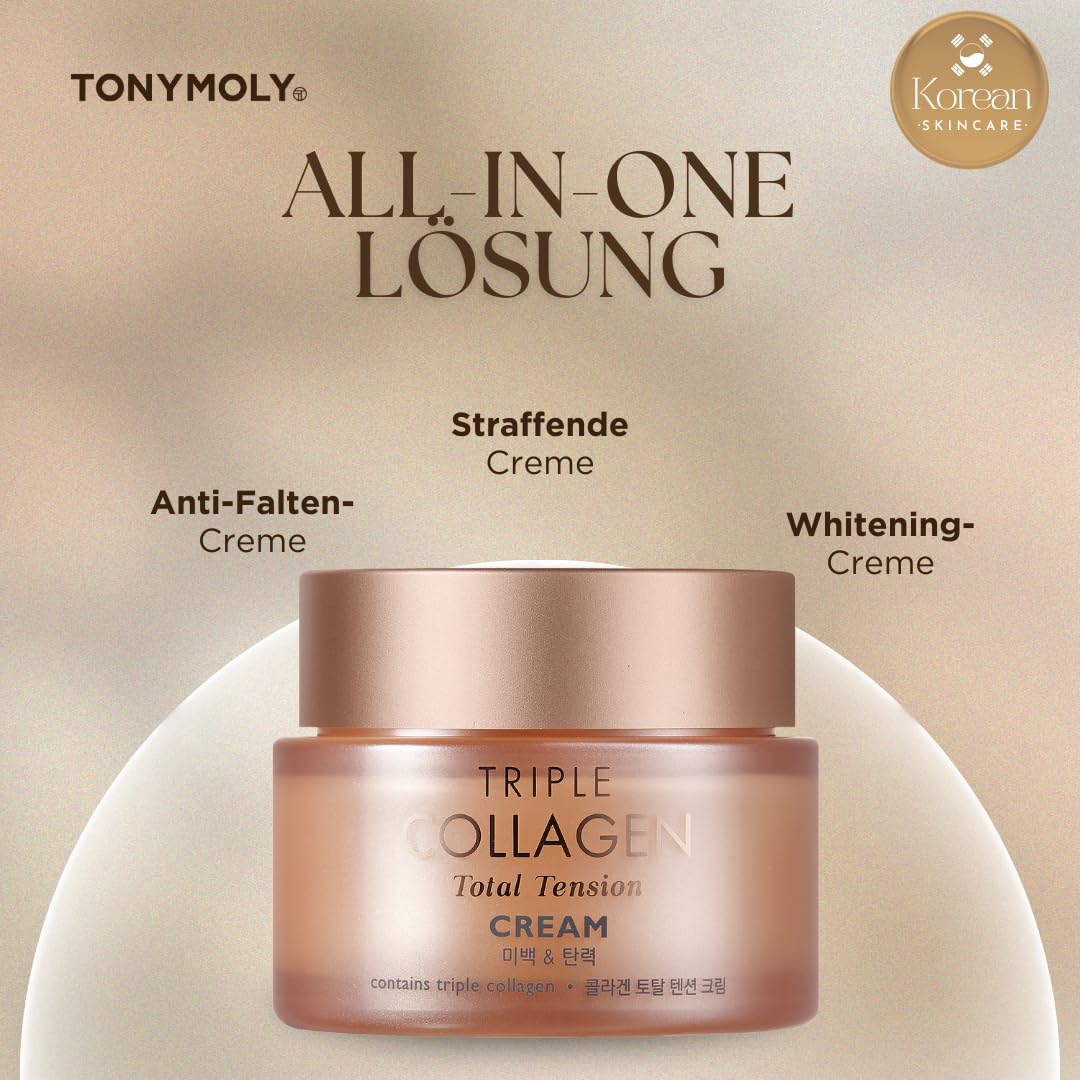 TONYMOLY Triple Collagen Total Tension Cream - Crème raffermissante de la peau, anti-rides, éclaircissante au collagène pour le visage avec niacinamide, Vit C - Soin du visage coréen pour tous les