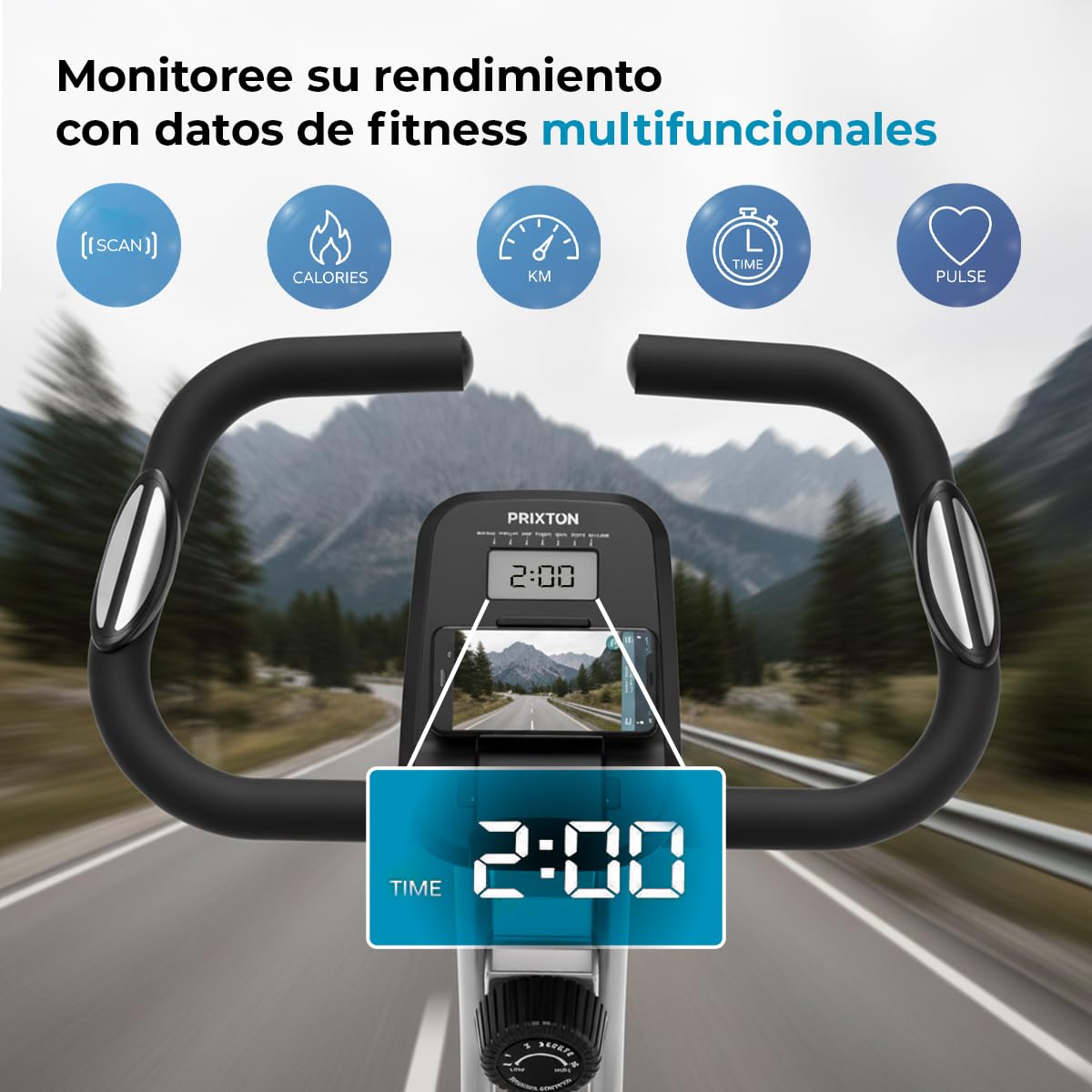 PRIXTON Bicicleta Estática Plegable Bike Fit BF150, Bicicleta de ejercicio Fitness, Resistencia magnética 1,5kg, Pulsómetro, 8 niveles, Ruedas de transporte, Manillar y Sillín Regulable, Soporte móvil