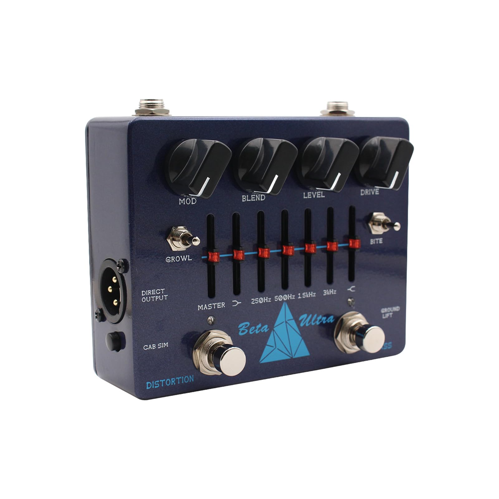 Bass Distortion Pedal Alpha Omega Dual Modes DI Box 6 bande EQ Headphone Output Amplificatore Simulator Bass Effects Pedal Aluminum Blue