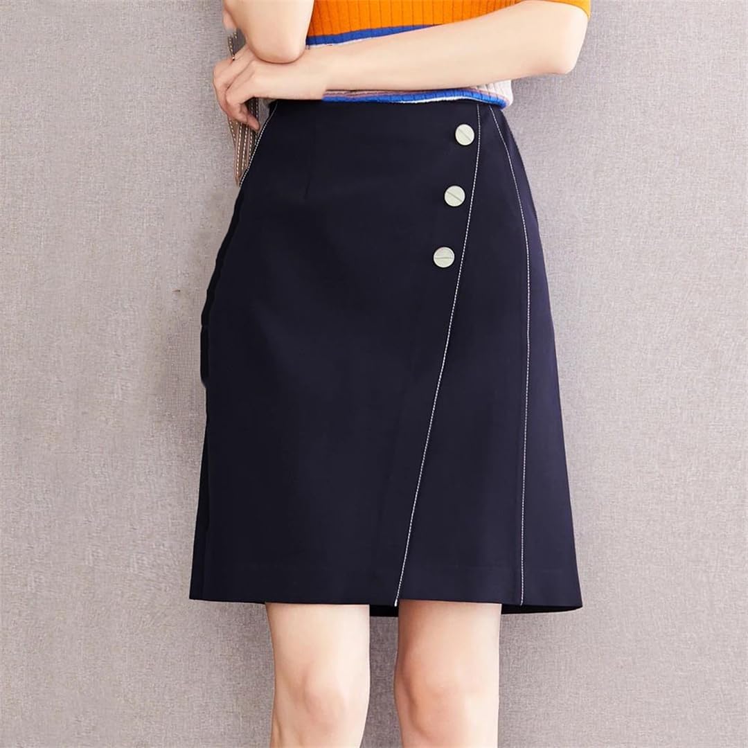 Ufficio Lady Gonne Vita Alta A-Line Gonne Donne Casual Mini Gonne con Bottoni