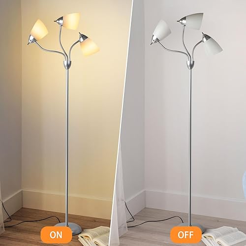Miniatura 6 de DLLT - Lámpara de pie moderna de metal, lámpara de pie de lectura con brazos oscilantes flexibles con pantalla de metal, lámpara de pie industrial